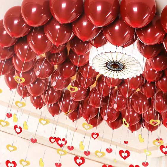 寶石紅氣球裝飾結婚房布置婚禮石榴紅色氣球生日婚慶場景布置用品科技