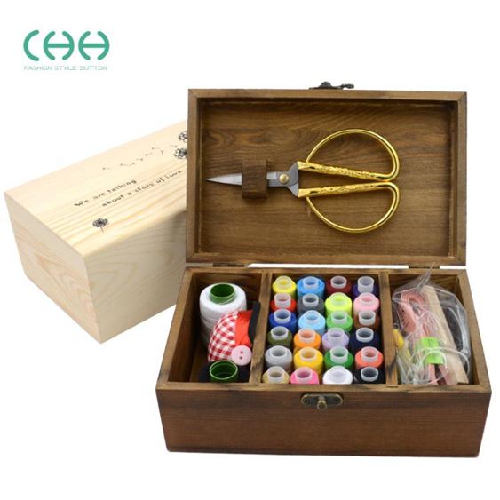 CHH韓國木質針線盒套裝家用手縫線實木收納盒針線包縫補工具套裝