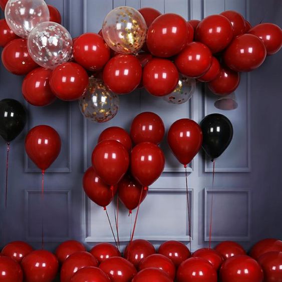 寶石紅氣球結婚慶派對場景裝飾品浪漫婚房新房布置用品馬卡龍紅色科技