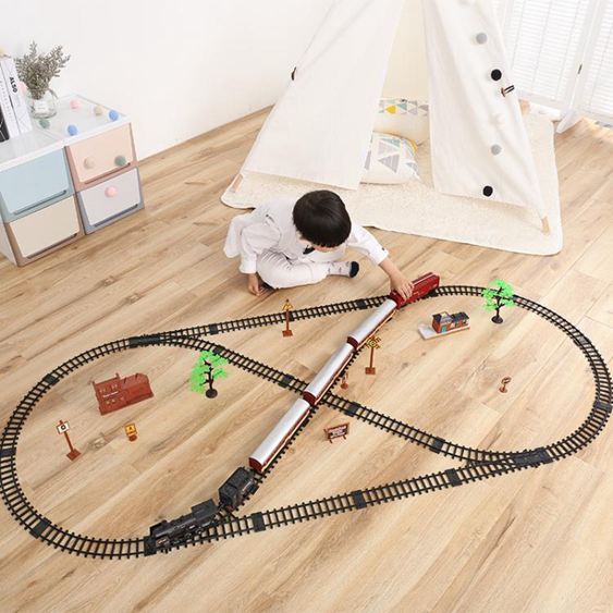 火車軌道復古蒸汽火車玩具高鐵小火車3歲男孩仿真電動軌道古典模型