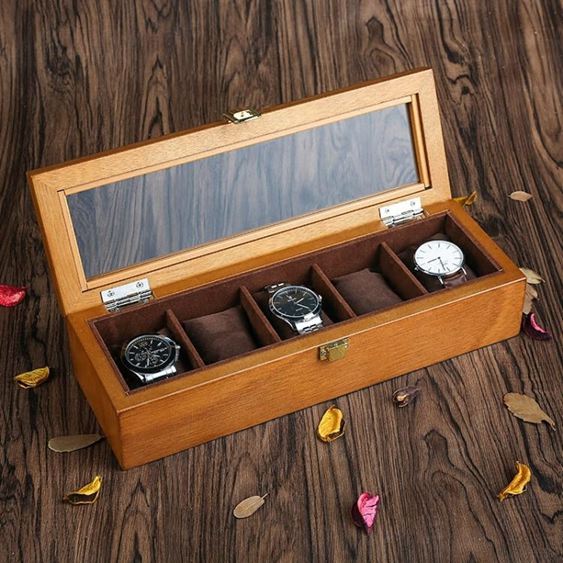 雅式歐式復古木質天窗手錶盒子五格裝手錶展示盒收藏收納盒首飾盒
