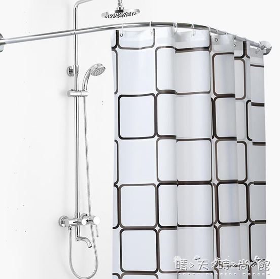 浴室弧形浴簾桿浴簾套裝免打孔衛生間伸縮淋浴加厚防水隔斷簾