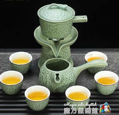半自動石墨茶具套裝家用簡易功夫茶杯陶瓷紫砂創意石磨懶人泡茶壺