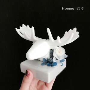 Homoo創意車載香水座式擺件一鹿平安永生花汽車裝飾品520浪漫禮物