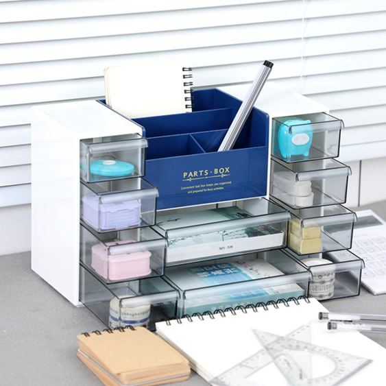 辦公收納日本創意大號桌面辦公用品文具收納盒塑料透明抽屜式整理盒儲物盒