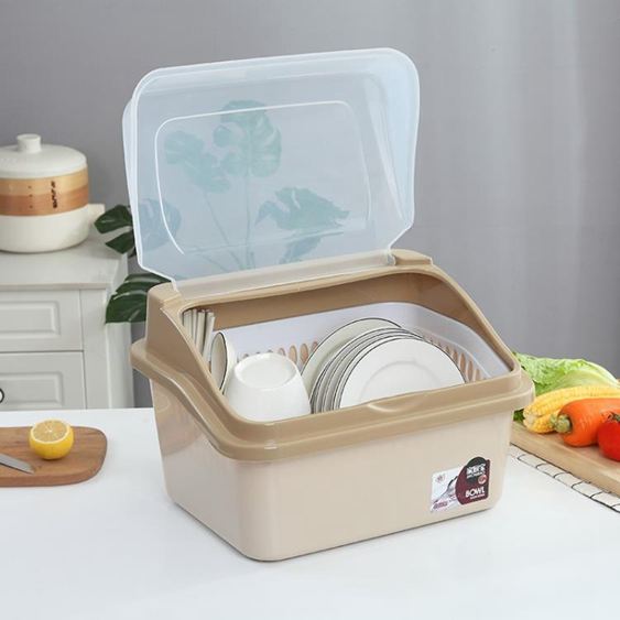 裝碗筷收納盒抽屜式放碗櫃塑料收納箱帶蓋家用廚房瀝水置物架