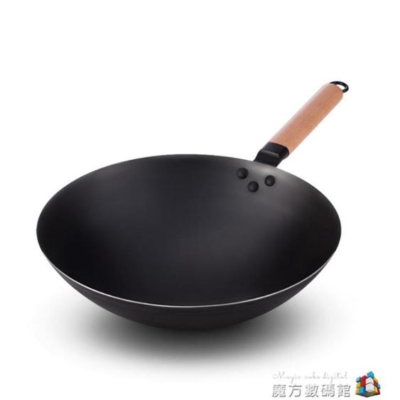 傳統炒鍋鐵鍋無涂層不黏鍋圓底燃氣灶適用家用爆炒生態老式炒菜鍋