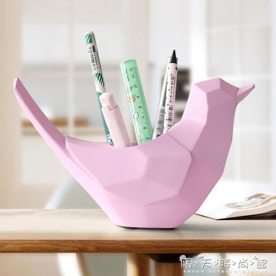 ins北歐小鳥創意可愛筆筒學生文具筆桶擺件現代簡約書桌面收納盒