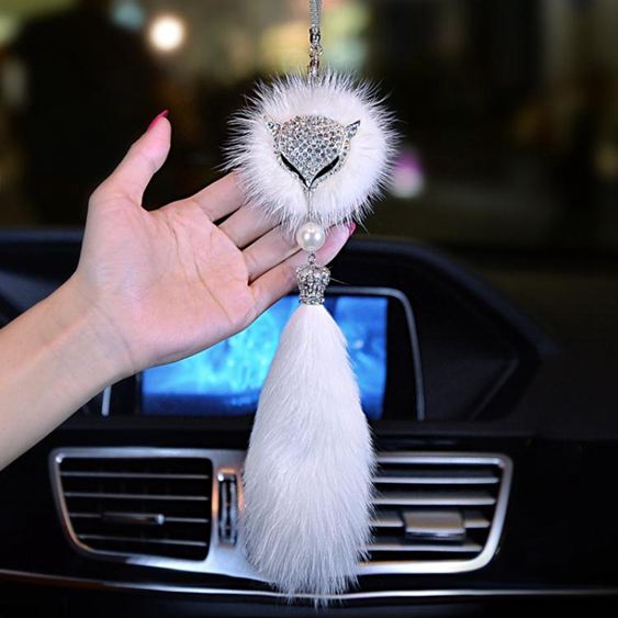 汽車掛件車內吊飾狐貍毛水晶可愛高檔女士創意車載吊墜車上掛飾品