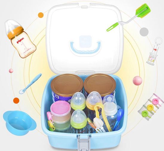 奶瓶收納盒奶瓶收納箱嬰兒餐具收納盒寶寶奶瓶瀝水架帶蓋防塵箱便攜式大容量