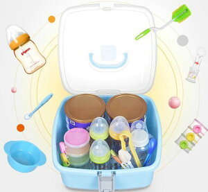奶瓶收納盒奶瓶收納箱嬰兒餐具收納盒寶寶奶瓶瀝水架帶蓋防塵箱便攜式大容量