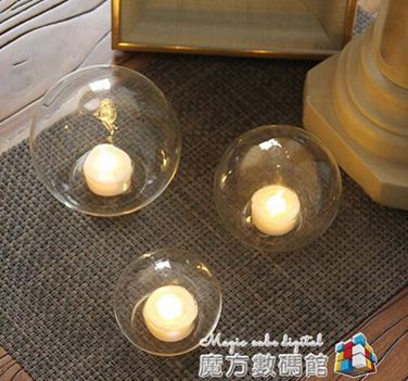 蠟燭臺創意透明燭臺圓球電子蠟玻璃燭燈婚慶布置燭光晚餐現代餐廳裝飾