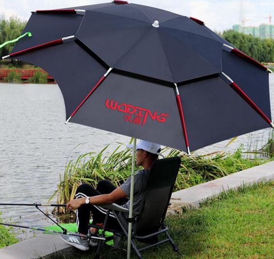 遮陽傘沃鼎2.4/2.2米雙層釣魚傘大釣傘萬向防雨加厚遮陽防風雨傘魚傘-