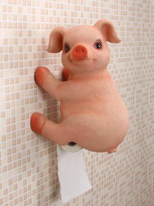 置物架可愛豬創意紙巾架壁掛衛生間用捲紙架家用捲紙盒浴室防水廁紙架-