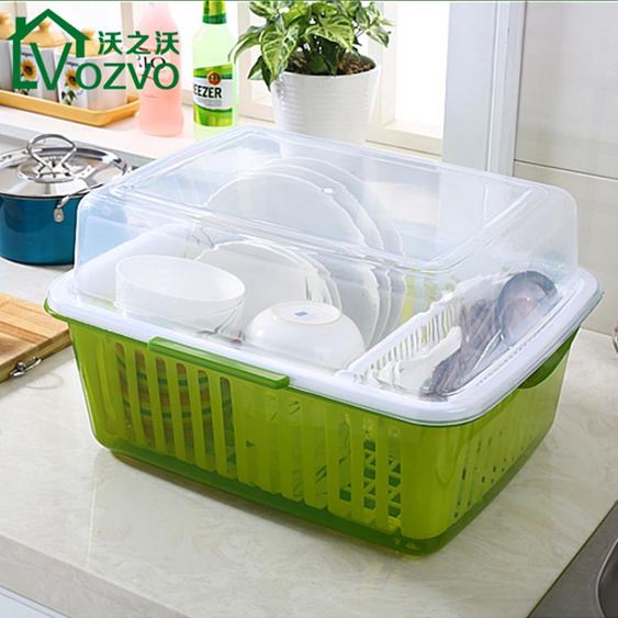 瀝水架廚房大號塑料帶蓋碗碟置物架收納架碗碟架碗碟整理瀝水碗柜