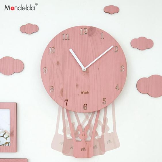 mandelda搖擺創意卡通掛鐘客廳現代個性鐘錶兒童臥室靜音家用時鐘