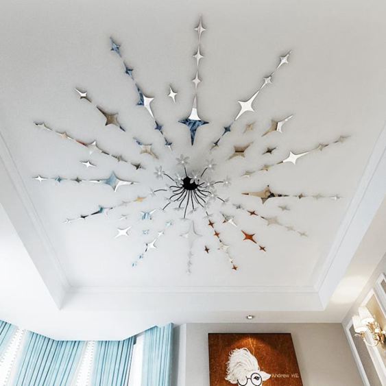 亞克力3D墻貼天花板星星鏡面自粘臥室客廳兒童房吊頂裝飾創意