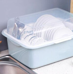 瀝水架青芝堂裝碗筷收納盒放碗廚房收納箱帶蓋家用置物架塑料碗柜