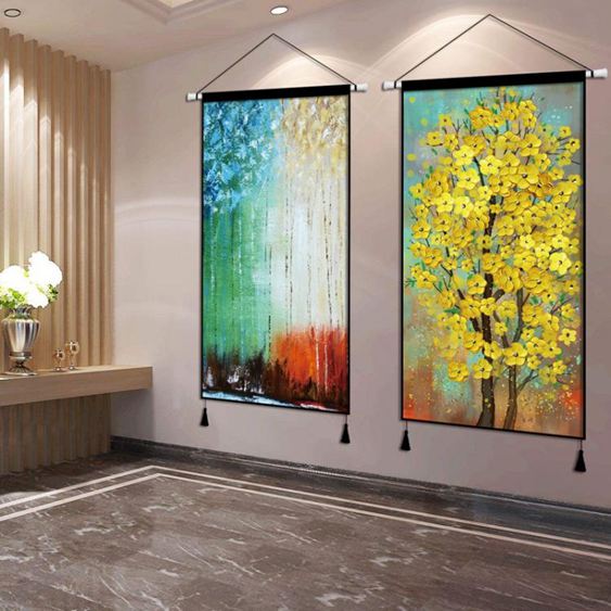 掛毯北歐ins油畫風背景墻布藝掛畫玄關客廳走廊臥室壁畫裝飾布畫