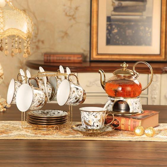 花茶杯套裝簡翊歐式簡約花果茶具套裝蠟燭加熱玻璃陶瓷煮水果具壺