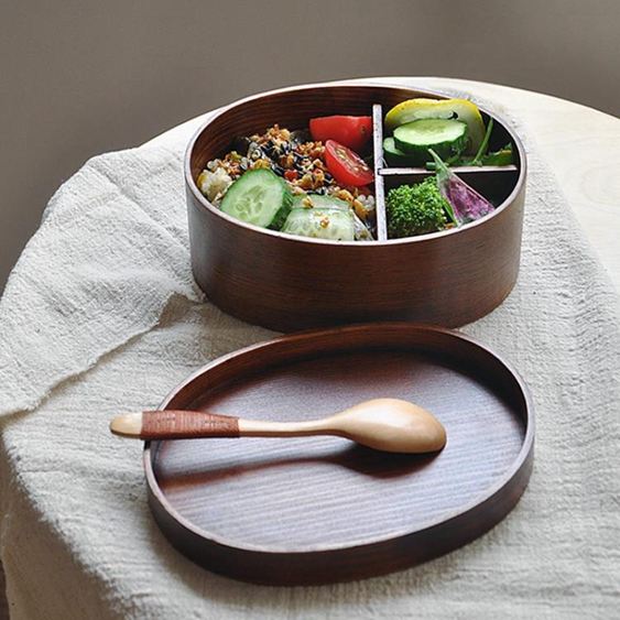 便當盒復古日式木質簡約實木飯盒分格午餐盒壽司盒便攜學生家用