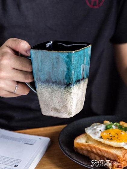杯子復古方形水杯陶瓷帶勺創意個性咖啡杯潮流馬克杯歐式