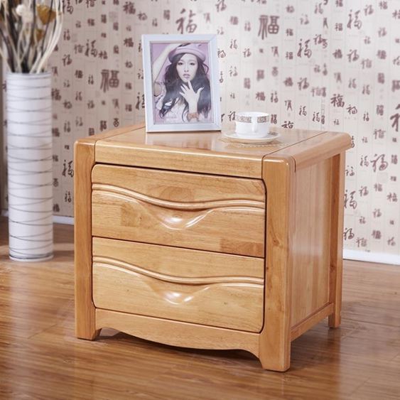 床頭櫃實木床頭櫃中式橡膠木現代簡約櫸木胡桃色床頭櫃儲物邊櫃經濟型