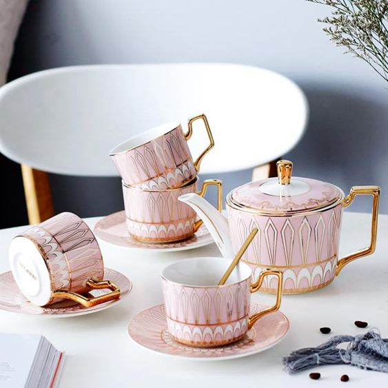 花茶杯套裝ins家用創意英式陶瓷茶具套裝歐式金邊碟咖啡具