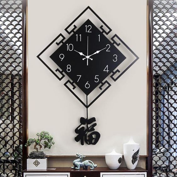 掛鐘客廳家用時尚簡約壁掛時鐘新中式中國風墻壁裝飾個性鐘錶