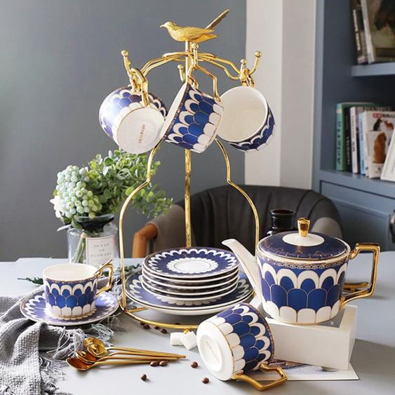 花茶杯套裝英倫風ins歐式陶瓷杯套裝茶具創意杯子家用帶碟勺架