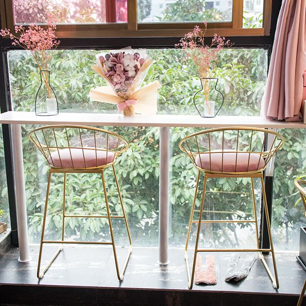 吧檯椅現代簡約吧臺椅高腳凳吧椅咖啡廳甜品奶茶店北歐ins鐵藝金色