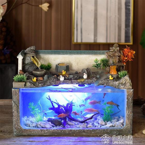 創意懶人免換水生態魚缸客廳桌面裝飾小型玻璃小魚缸迷你缸水族箱