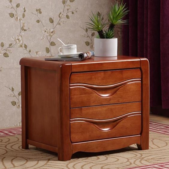 床頭櫃實木床頭櫃整裝收納儲物臥室帶鎖迷你胡桃橡木簡約現代中式40