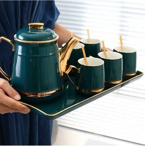 花茶杯套裝北歐創意碟套裝家用陶瓷托盤歐式小奢華具水具喝水杯