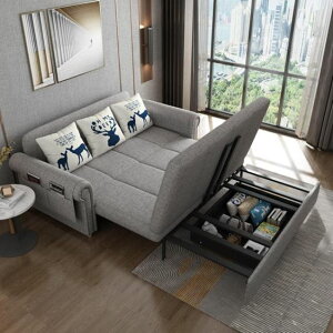沙髮床美式歐式多功能客廳坐臥兩用沙髮床儲物可折疊小戶型伸縮雙人實木