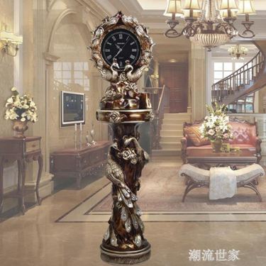 歐式落地鐘美式客廳靜音創意孔雀大座鐘別墅擺件大鐘裝飾立鐘鐘錶
