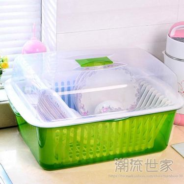 廚房碗櫃塑料瀝水碗架帶蓋裝碗筷收納箱放碗盤餐具收納盒置物架