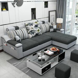布藝沙發小戶型三人客廳整裝組合家具轉角北歐簡約現代出租房套裝
