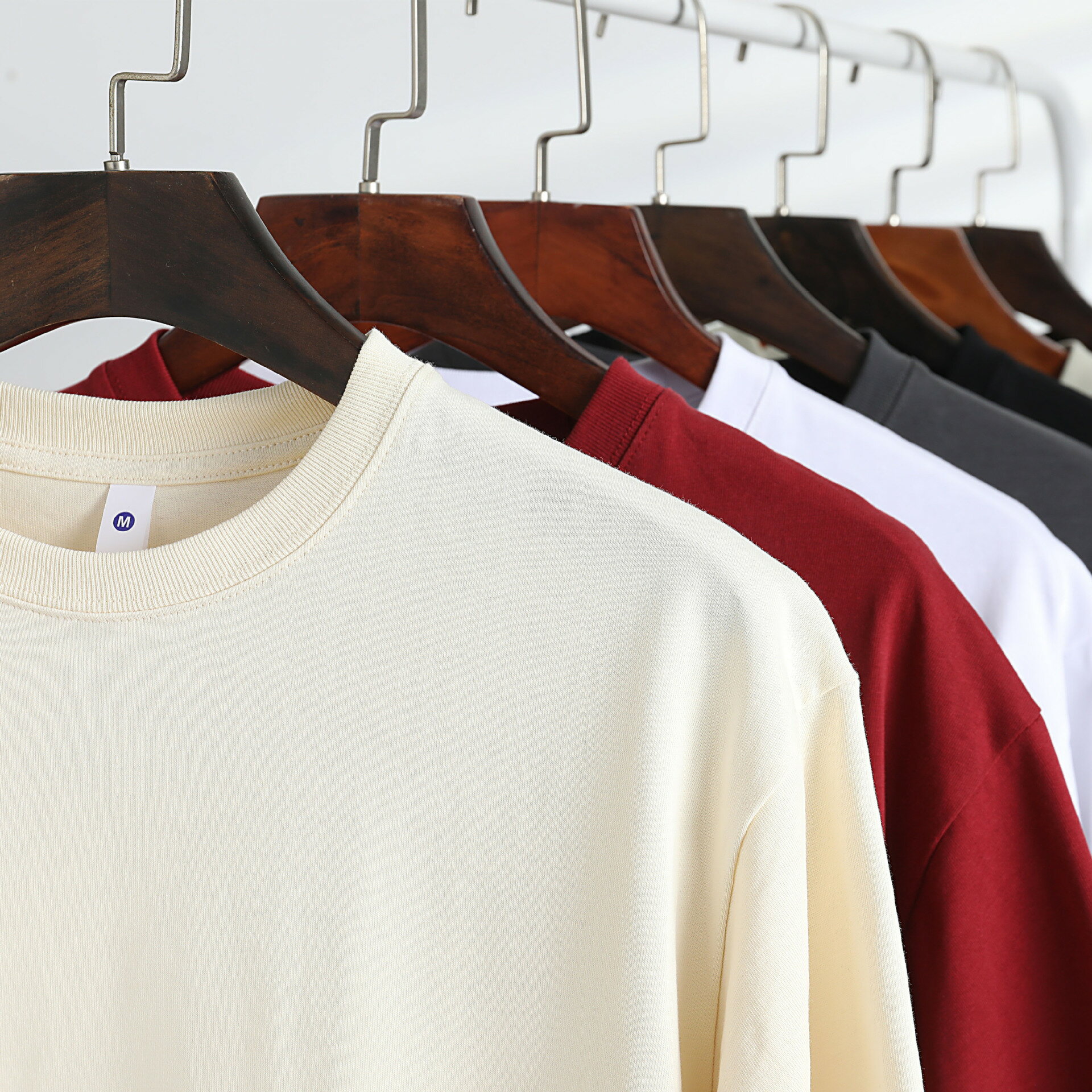 【喜挖】250g內搭內搭衫女春短袖純棉落肩T恤男圓領純色情侶純棉款 1