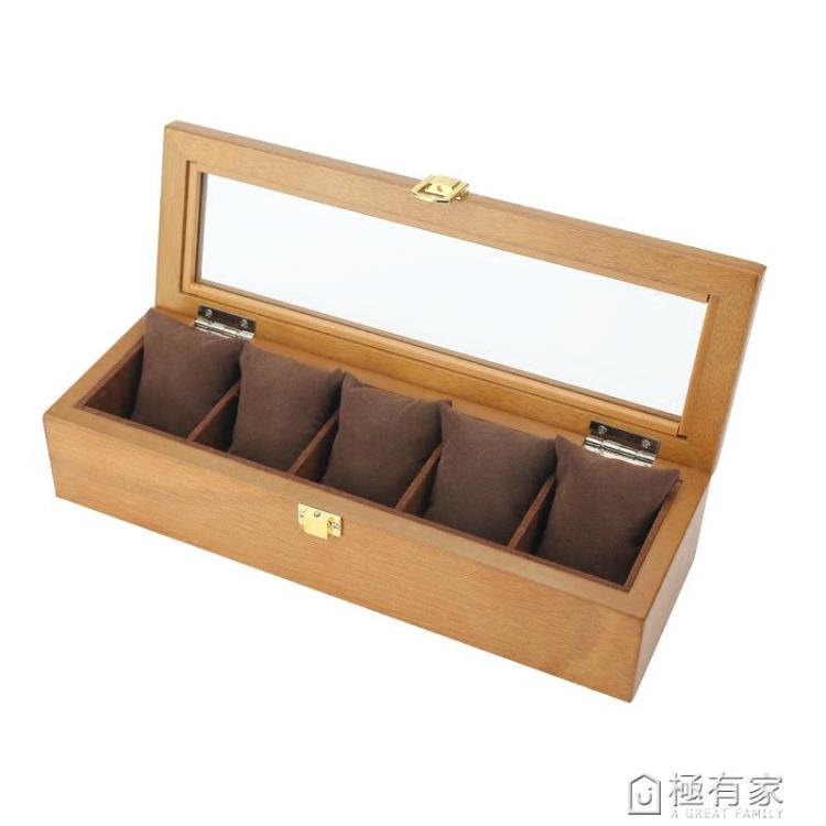 雅式手錶盒收納盒木質歐式家用簡約復古天窗手錶展示盒收藏盒五錶 2