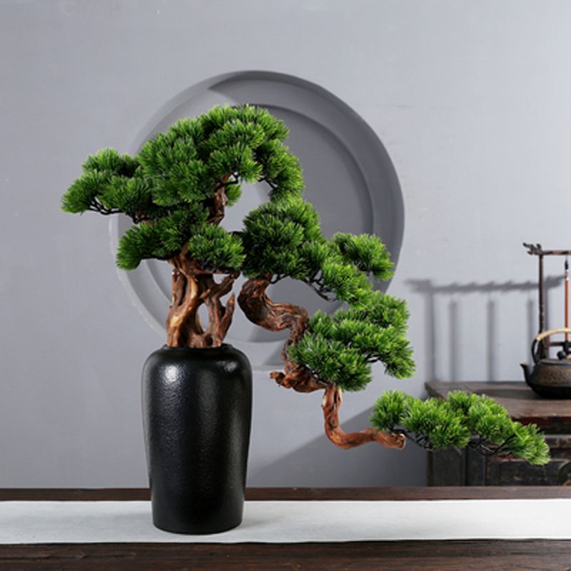 可開票 超低價 免運 模擬迎客松盆景假植物盆栽擺設綠植擺件新中式家居擺設酒店裝飾品 快速發貨