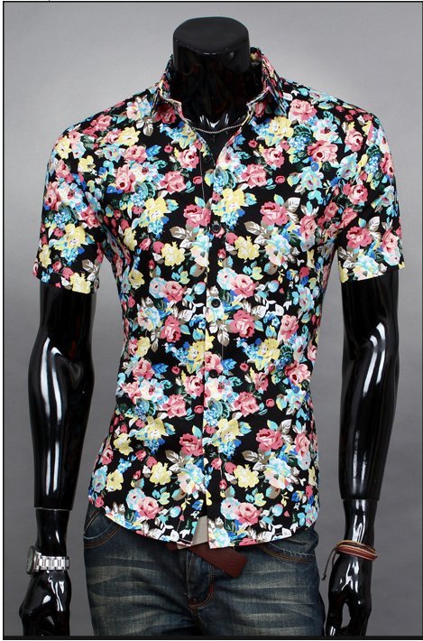 FINDSENSE H1 2018 夏季 新款 夏威夷 度假 花色圖案 襯衫 短袖 潮流 時尚 男