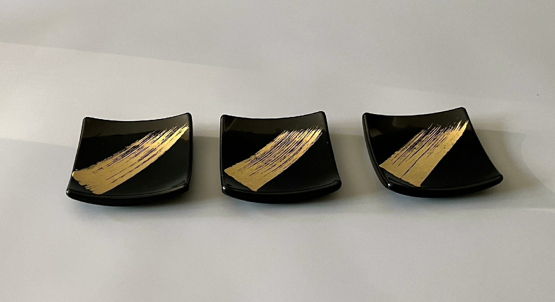 日本回流 純實木 黑漆描金方形筷置 勺置3只 也可做
