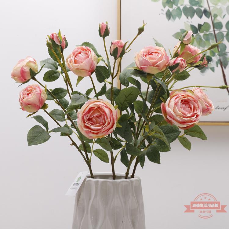 北歐風仿真玫瑰家居婚慶玫瑰花裝飾客廳擺件絹花花束套裝