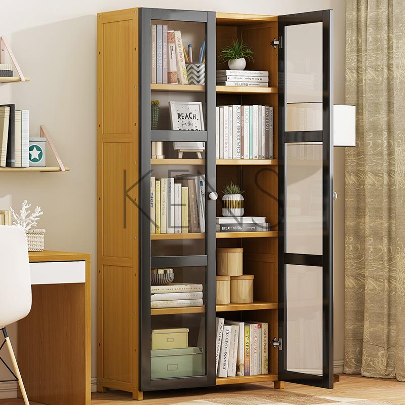 置物架 置物櫃 家用多層書帶門實木落地置物客廳書架學生收納簡易辦公儲物子