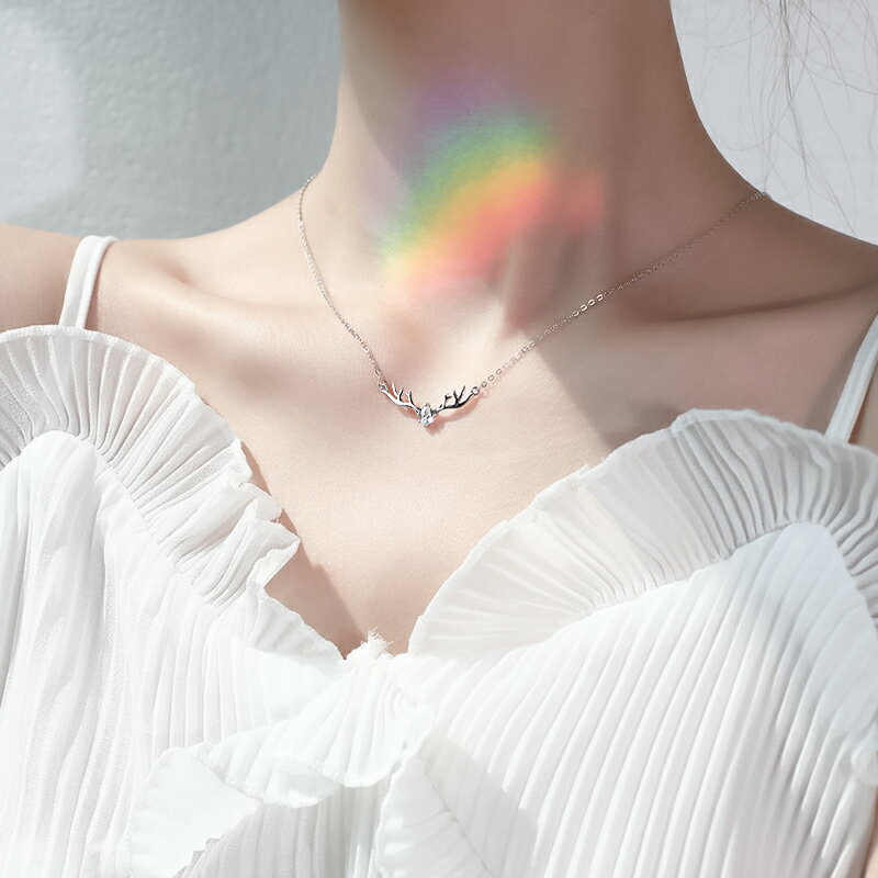 925純銀一路有你網紅項鏈女年新款簡約小鹿鎖骨聖誕禮物