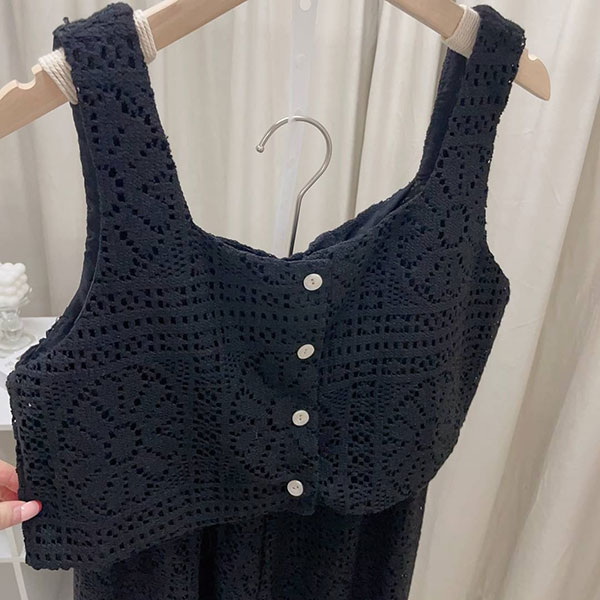 ANNAS 正韓 特價 單品實拍 重工蕾絲流蘇套裝 無袖長洋裝 蕾花 法式浪漫氣質婚禮穿搭 性感度假海島穿搭 韓國 7