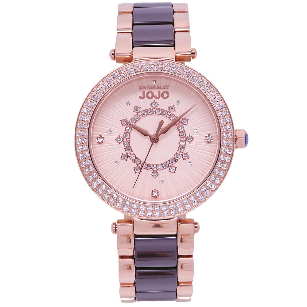 NATURALLY JOJO 愛是無限光芒晶鑽陶瓷時尚優質腕錶-36mm-黑+玫瑰金-JO96984-13R