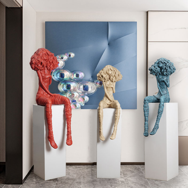 大型落地雕塑網紅摩登女郎裝飾擺件售樓處酒店玻璃鋼坐姿人藝術品
