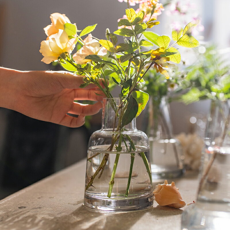 掬涵 小口花瓶玻璃透明北歐城堡干鮮花器INS玻璃瓶桌面裝飾擺件